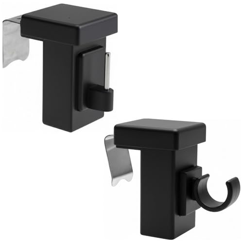 2 Crochets Noirs pour Tringles à Rideau, sans Perçage et Réglables pour Portes ou Fenêtres - (2 Types Fournis de Supports Amovibles et Pivotants) -...