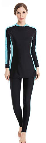 TianMai Modest Swimwear for Women's Rash Guard Long Sleeve Swimwear Modesty Swimming Costume Surfing Suit Burkini Light Blue