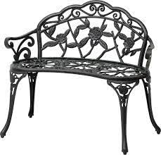 Takasho Rose Design Metal Bench Curved Antique Style for Garden P...