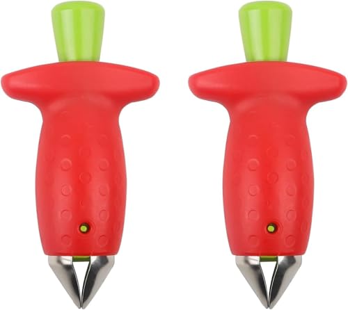 Strawberry Huller Fruit Slicer Set, Red/Green, quick Remove Strawberry berry