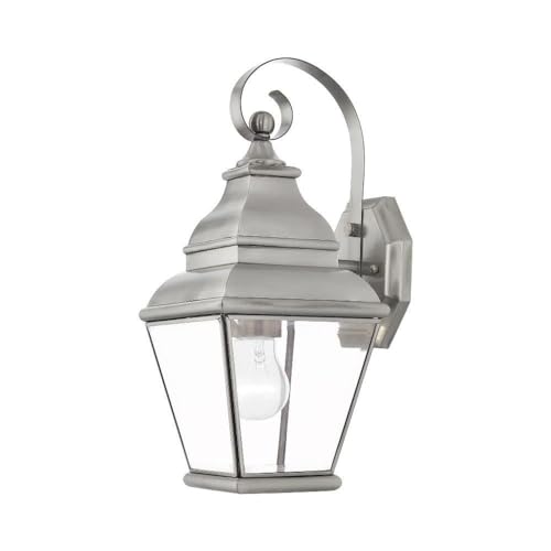 Image of Livex Lighting 2590-91 Transitional One Light Outdoor Wall Lantern from Exeter Collection in Pwt, Nckl, B /S, Slvr. Finish, Brushed Nickel
