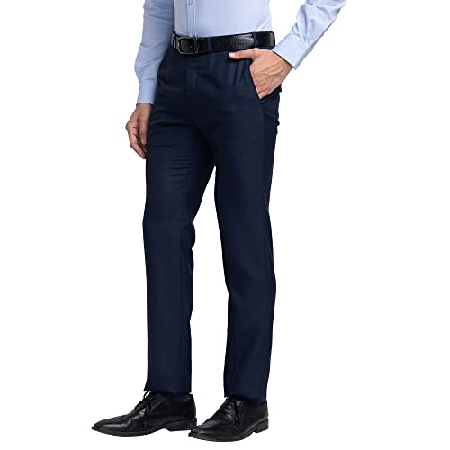 Image of Raymond Men's Poly Viscose Blend Structure Pattern Slim Fit Flat Front Formal Trouser