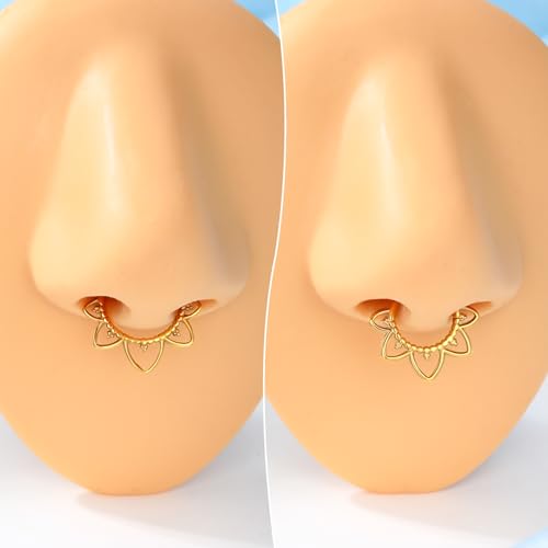 Minimalist Lotus G23 Solid Titanium Septum Rings 16G Flower Septum Jewelry Dainty Helix Daith Earrings for Women Daith Piercing Jewelry Surgical Steel Hypoallergenic4