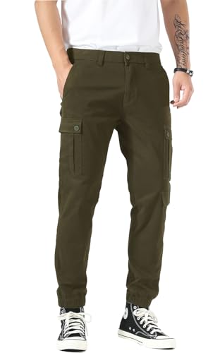 Plaid&Plain Men's Casual Cargo Joggers Sweatpants Chino Tapered Stretch Hiking Twill Pants with Pockets C803 Olive 38