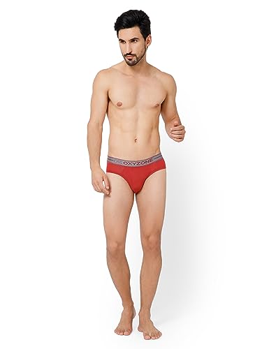 Image of OXYZONE Men's Modal Solid Brief with Sweat-Absorbent & Anti-Odour Fabric, Lightweight, Tag-Free, Breathable Innerwear with Outer Soft Waistband
