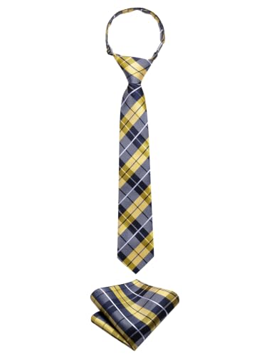 Image of Hi-Tie Boys Tie Pre-Tied Pocket Square Set Adjustable Kids Neckties Age 7-11 Years School UniForm Graduation