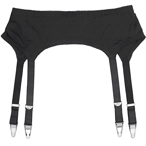 GARGALA Vintage Strumpfgürtel für Oberschenkelhohe Strümpfe Damen Socken Strapse mit 4 Trägern Retro Metallclips, Schwarz, Medium Cover