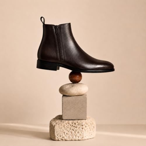 Image of Black Chelsea Boots for Men | Premium Leather Finish Ankle Boots with Side Zip & Elastic | Men's Formal Shoes, Casual Boots, Office Wear Stylish High Ankle Boot Shoes