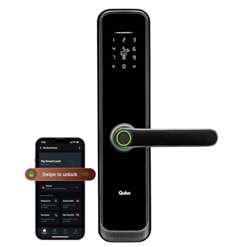 Image of QUBO Smart Door Lock Elite from Hero Group | 7-Way Unlocking | Fingerprint | OTP Remote Unlocking | PIN | RFID Card | Mobile App | Mechanical Key | 1 Year Brand Warranty (Black)