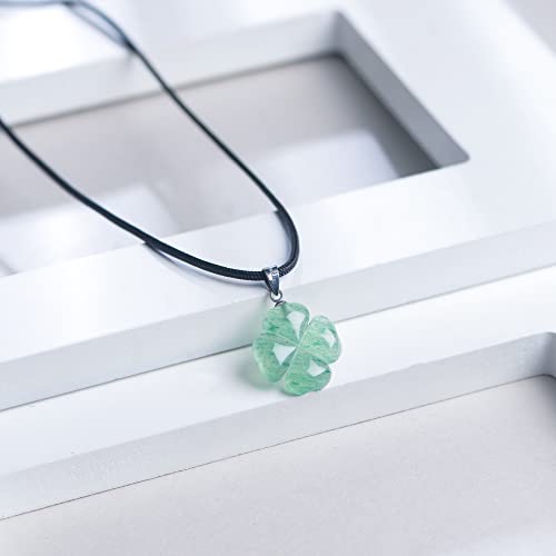 iSTONE Four Leaf Clover Necklace,Made with Green Aventurine for Faith Hope Love and Luck 18 Inch Rope Chain St. Patrick's Day4