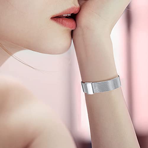 Joyozy Slim Stainless Steel Band Compatible with Apple Watch 38mm 40mm 41mm 42mm 44mm 45mm 46mm Milanese Strap with Bling Glitter Case Built-in Screen Protector Dressy Bracelet Band for Women (Silver 40mm)
