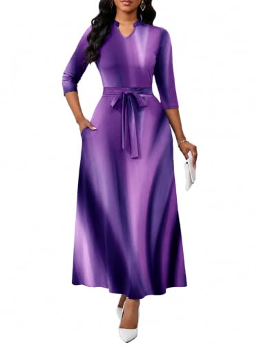 Image of BubFee Maxi Dresses for Women Semi Formal Long Dress 3 /4 Sleeve Casual A-line Church Dresses with Pockets