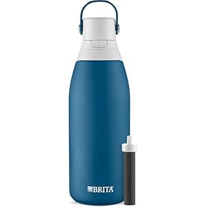 Brita Stainless Steel Premium Filtering Water Bottle, BPA-Free, Reusable, Insulated, Replaces 300 Plastic Water Bottles, Filter Lasts 2 Months or 40 Gallons, Includes 1 Filter, Marina – 32 oz.