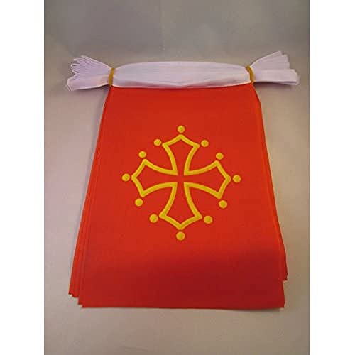 Image of AZ FLAG Midi-Pyrenees - Occitania 6 meters BUNTING Flag 20 flags 9'' x 6'' - French region of Midi-Pyrenees - Occitanie STRING flags 15 x 21 cm