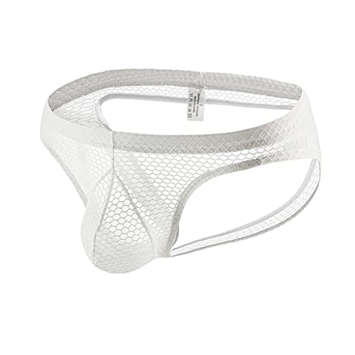 Men's Sexy Jockstrap Underwear Thong Mesh Bikini Briefs with Enhancing Pouch See through Underpants Low Rise Panty