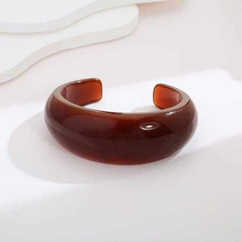 WOWORAMA Acrylic Resin Cuff Bracelet for Women Colorful Acrylic Dome Open Bangles Beige Tortoise Brown Chunky Mottled Acetate Resin Bracelets Jewelry