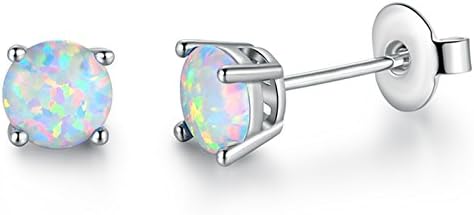 Stunning Rose Gold Plated Opal Studs, 18K Rose Gold Plated Opal Stud Earrings 6MM Round For Women - Image 6