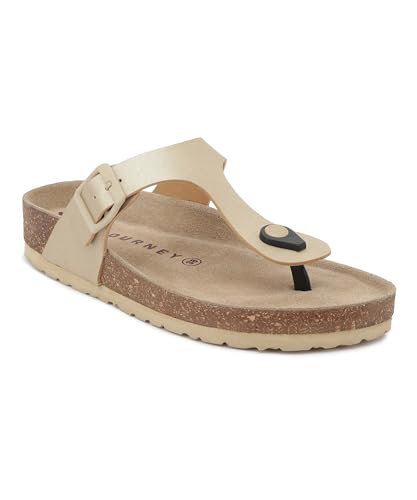 Image of HF JOURNEY Women's Cork Footbed Thong Sandal,Slip On Entry,(Size 36-41) PU, Casual Lounging Slipper, EVA Sole, Flat Heel, Anna Carina 2.0