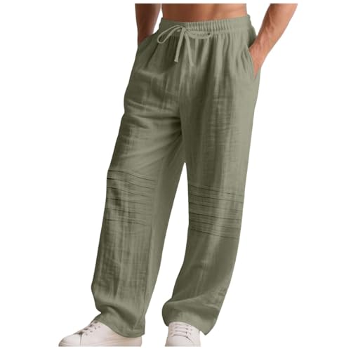 Cambkatl Men’s Linen Lounge Pants Loose Elastic Waist Drawstring Lightweight Straight Beach Vacation Trousers with Pockets