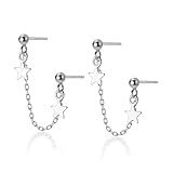 GALPADA Pendientes Doble Piercing Estrella Colgantes para Mujer Diseño Elegante con Cadena Tassel Plata Antidescolorante Joyería Fina para Uso Prolongado