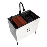 Pratico Lavello in Acciaio Inox Mobilettos Lavabo Bagno a Terra, set Completo di Accessori Inclusi, Adatto for uso Interno e(White,60cm/24in)