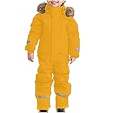 Snowsuits for Girls Snow Suit for Kids Fashion Boys One Piece Snowsuit Girls Ski Outfit Waterproof Snowboard Suits Winter Outdoor Clothes Yellow 6-7 Years