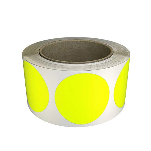Royal Green Colored Label Rolls 3 inch - Neon Sticker Dots in Flourescent Yellow 75mm - 250 Pack