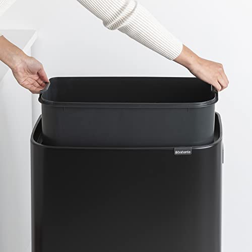 Image of Brabantia Bo Hi Touch Top Kitchen Trash Can with Single Compartment & Raised Legs | Matt Black | 16 Gal Inner Bucket | Soft-Close, Light Touch Opening, Stay-Open Lid | + Trash Bags