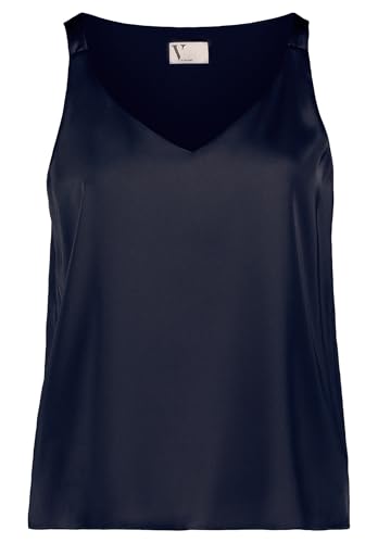 Vera Mont Blusa de raso con cuello en V para mujer, azul, 48