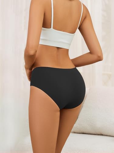 Image of Seamless Cotton Underwear for Women No Show Bikini Panties 6 Pack | Full Coverage Sexy Hipsters, Soft Comfort Fabric, Stay Put Fit, Invisible Under Clothing, All Day Wear, Work Travel Home