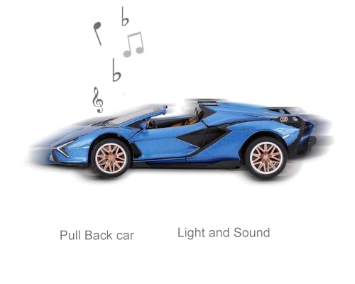 Image of 1:32 Open Lamborghinii Sian Diecast Toy Car Metal Pull Back Vehicle with Openable Doors Lights & Sound Collectible Gift Toy for Kids Boys & Girls Fun & Realistic Design (Blue)