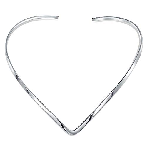 Bling Jewelry Basic Simple Plain Thin Slider Choker V Shape Collar Statement Necklace For Women .925 Silver Sterling Add Pendant 2 3MM
