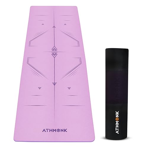 Athmonk Dual Colour TPE Pro Yoga Mat for Woman and Man with Alignment Guide Lines | Home Gym Equipment Exercise Mats for Workout | 6mm Thick Anti Slip Mat for Kids | Big Size with Cover Bag, Pink