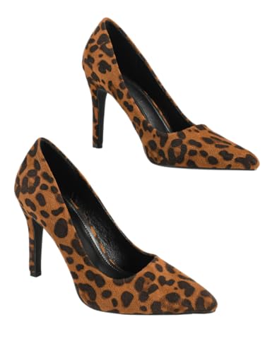 Women's Leopard-Print High-Heel Sandals | Pointed-Toe Pink Faux-Suede Strap Pumps with Metal Buckles | Slender Heel Party Date Shoes | 2025 Trendy Bold & Sweet Dress Heels