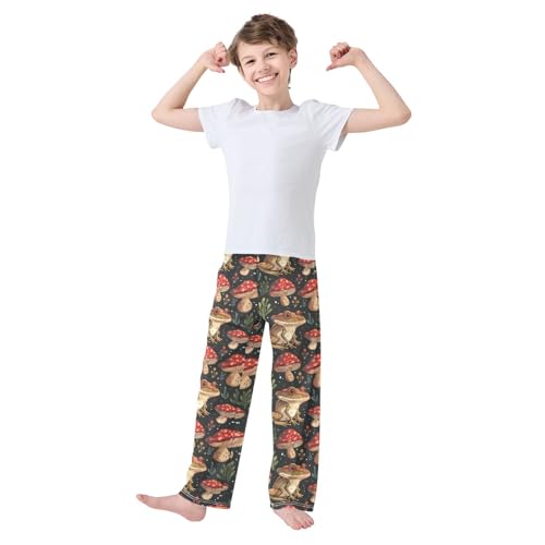 ZZXXB Cartoon Frog Mushroom Boys Long Pants Soft Trousers Elastic Waist Kids Lounge Bottoms with Pockets S-XL2