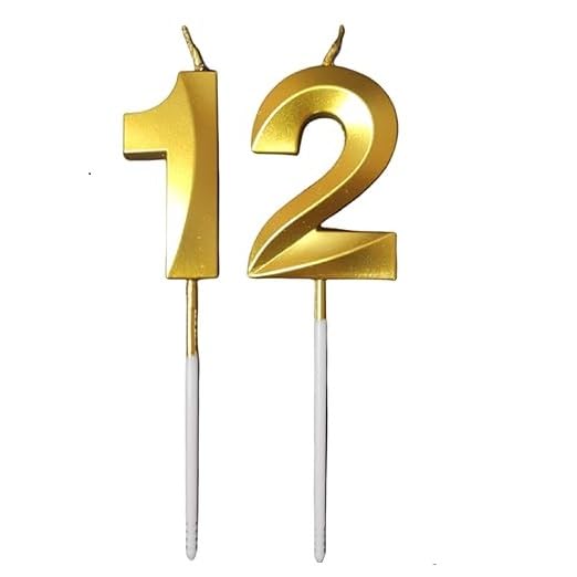 Image of ToyUniverse Number 12 Gold Candle | Twelve | 12 Metallic Gold for Twelfth Birthday,Anniversary, Surprise Party Cake Decoration (Pack of 2,Number 12)