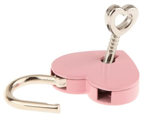 Image of 1 pcs Metal Heart Shaped Polished Padlock with Skeleton Key Replacement Handbag Bag Wedding Bow Lock Jewelry Box Storage Box Lock Diary Book (Pink-1 pcs)