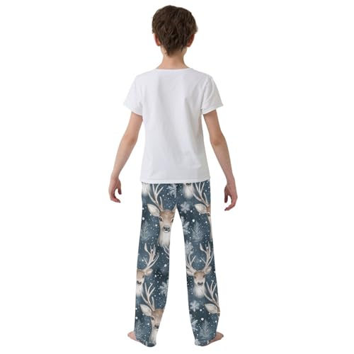 Reindeer Head Snow Boys Long Pants Soft Trousers Elastic Waist Kids Lounge Bottoms with Pockets S-XL3