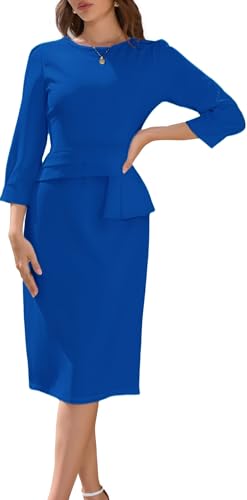 Image of Church Dress for Women Hem Peplum Skirt with Belted Midi Dresses Fit for Office and Cocktail Party