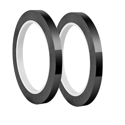 Qrity 2 Rollos Cinta de Película de Poliéster, 5mm x 66m Adhesiva Cinta, Cinta Adhesiva Aislante, Cinta para Marcadores, Cinta Negro Autoadhesiva