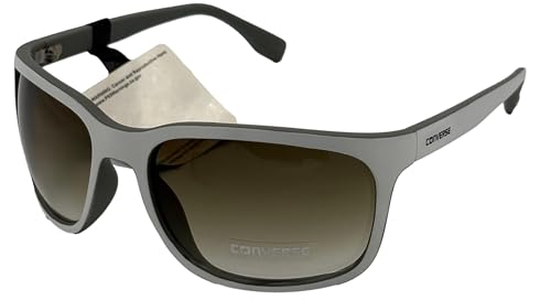 Converse Mens Matte White Gray Rectangle Wrap Plastic Sunglass, H118