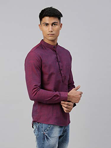 Image of KRYPTIC Men's Full Sleeve Regular Fit Short Kurta in Premium Pure Cotton with Patch Pocket and Mandarin Collar - Perfect Blend of Style and Comfort