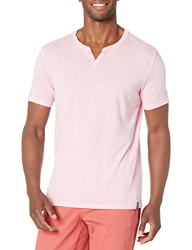 Lucky Brand Men's Short Sleeve Venice Burnout Notch Neck Tee, Sea Pink, Large