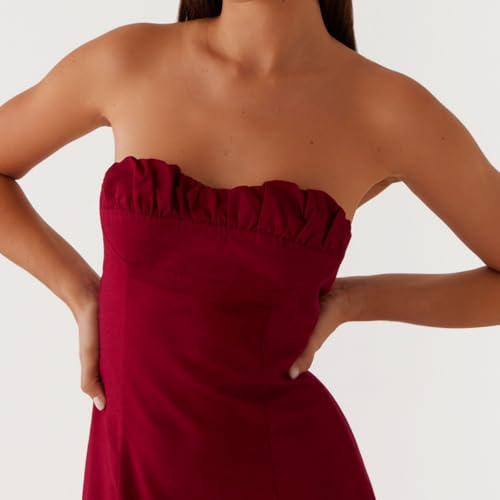 Image of Women Tube Top Maxi Dress 2025 Elegant Sleeveless Strapless Ruched Flowy Summer Long Wedding Party Cocktail Dresses