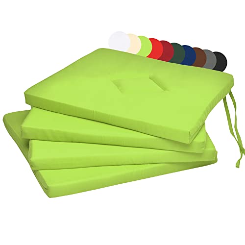 Beautissu 4er Set Stuhlkissen 40x40 cm – Indoor & Outdoor Sitzkissen Kim mit 3 cm Polsterung - Weiches Sitzkissen Stuhl oder Sitzauflage Bank Kissen Hellgrün