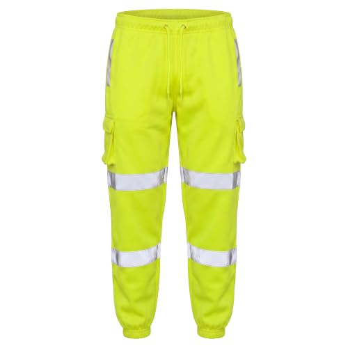 Image of Golomak Hi Vis Trousers Work Joggers Reflective Safety Hi Vis Joggers Men High Visibility Combat Waterproof Trousers Workwear Bottoms Pants, Yellow, M (OMS-HVT-6729)