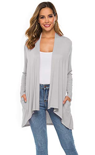 Women's Casual Long Sleeve Open Front Lightweight Drape Cardigans With Pockets (Us S(4-6), Light Gray) #TOP4