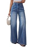 Trendy Queen Women's Wide Leg Baggy Jeans - High Waisted Relaxed Fit Pants, Super Soft Stretch Denim with Front Seam Blue 10