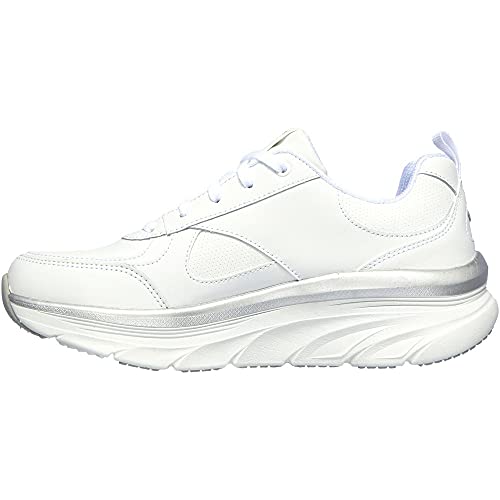 Skechers D'LUX WALKER TIMELESS PATH, Zapatillas para Mujer, White Leather / Silver Trim, 37.5 EU