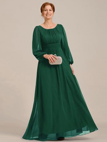 Ever-Pretty Women's Elegant A Line Pleat Floor Length Flowy Chiffon Long Sleeves Mother of The Bride Dress 0106B-PH3